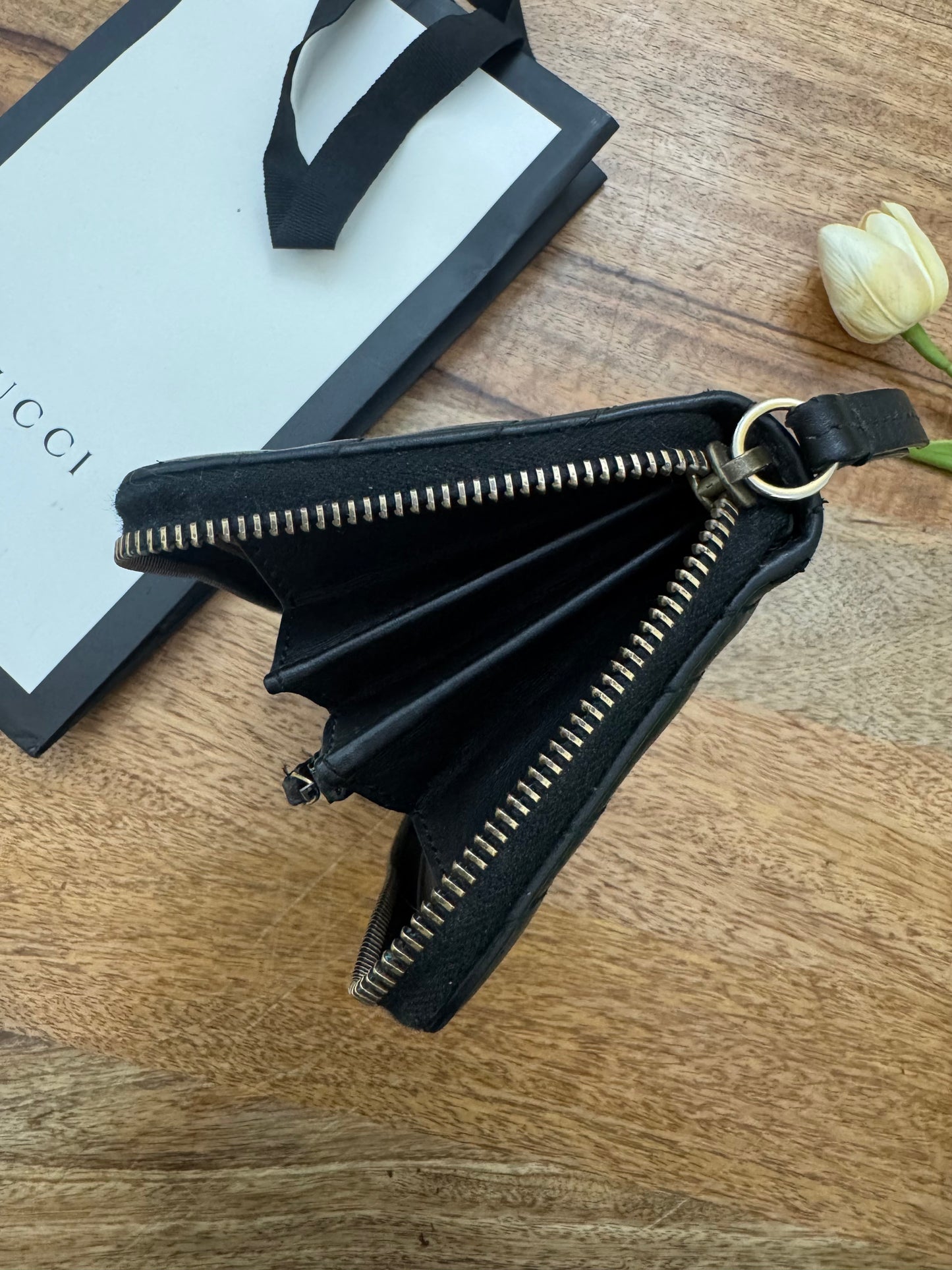 GUCCI - MARMONT ZIPPY WALLET (Black, Pre-loved)