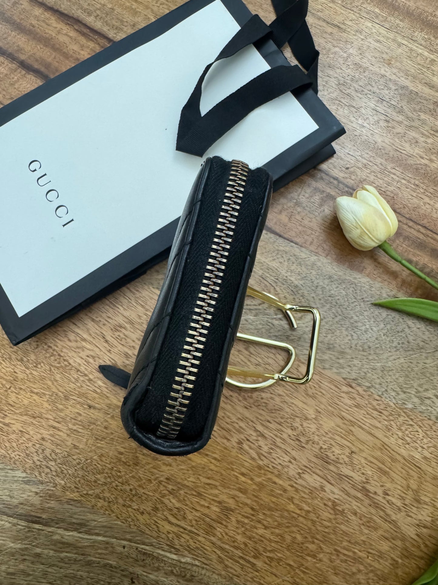 GUCCI - MARMONT ZIPPY WALLET (Black, Pre-loved)